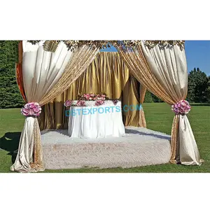 Glittering Golden Curtains and Drapes Beautiful Backdrop For Mehndi Stage Royal Indian Wedding Stage Back Drop Curtain