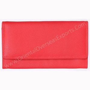 Monedero de mano de cuero real para mujer de color rojo con múltiples ranuras para tarjetas de crédito y monedas compartimento con cremallera con cierre de botón a presión - Product Image 2