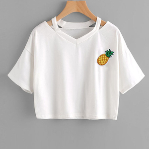 Solide D'été tops femmes t-shirts en coton blanc imprimé à manches courtes t-shirt Récolte Pulls Ananas Impression T-shirt - Product Image 3