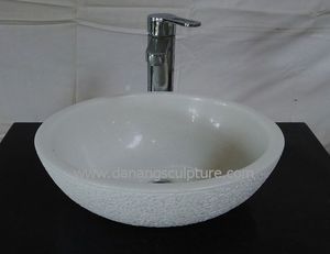 Lavabo de concha de flor de mármol amarillo natural, cuenco de fregadero de piedra pulida, instalación de piedra arenisca y granito - Product Image 3