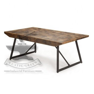 Table basse de style industriel vintage avec finition panneau en bois brut pour meubles de salon à usage domestique - Product Image 3