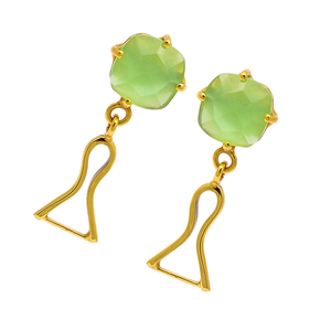Genuine Prehnite Chalcedony Gemstone 925 <b>Sterling</b> <b>Silver</b> Gold Plated Princess Cut Prong Setting <b>Stud</b> Dangle Wedding <b>Earrings</b> - Product Image 1