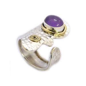 แหวนพลอยอเมทิสต์ขัดเงาแบบโบราณทำมือ925เครื่องประดับเงินสเตอร์ลิงสำหรับงานแต่งงานและงานปาร์ตี้ - Product Image 1