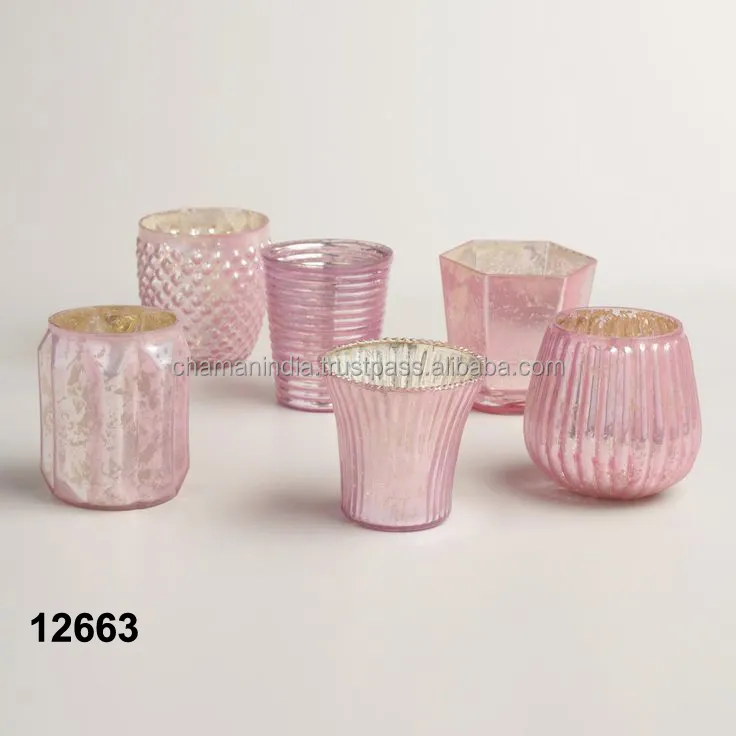 Pink Mercury Glass Candle Holders
