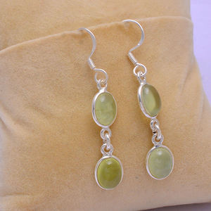 อัญมณี Prehnite Cabochon 925เงินสเตอร์ลิงหูลวดห้อยต่างหูแฟชั่นการตั้งค่าหนามเตยสำหรับผู้หญิง - Product Image 3
