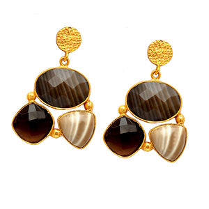 Briolette Cut Flint Smoky Quartz Gemstone 925 Sterling <b>Silver</b> Dangle Stud <b>Earrings</b> Jewelry Fashionable <b>Earring</b> For <b>Women</b>. - Product Image 1