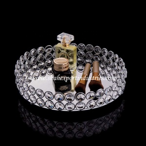 Plateau de maquillage cosmétique en cristal doré brillant plateau de bibelots de bijoux pour la maison commode Table comptoir organisateur de bijoux - Product Image 2