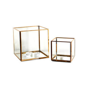 Square Glass Candle <b>Lantern</b> <b>Set</b> With Gold Frame For Home Decoration - Product Image 1