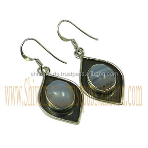 Boucle d'oreille élégante vintage en argent Sterling pour femmes et filles indiennes vente en gros de dentelle bleue véritable Agate en pierres précieuses plaqué rhodium pour fête en or - Product Image 2