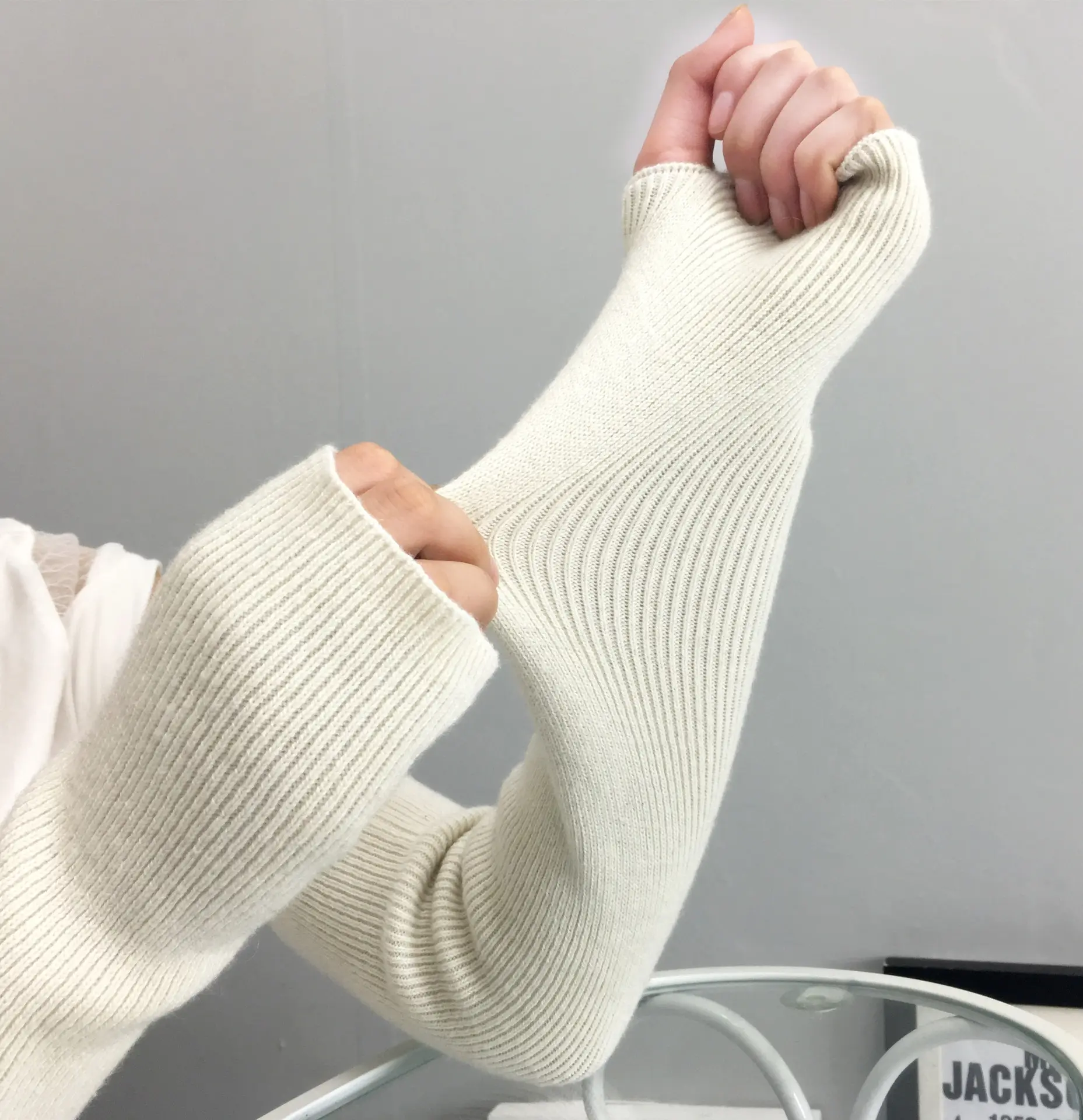 Women Girls Ribbed Knitted Arm Warmers Sleeve Mittens Knitting Long Fingerless Gloves Knit Wrist Warmers with Thumb Hole