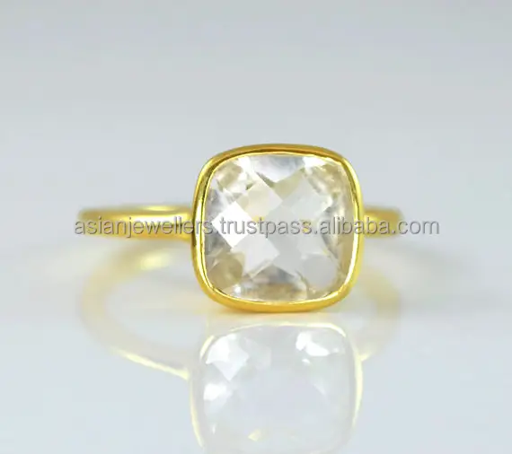 Natuurkristal Edelsteen 925 Sterling Zilver Vermeil Verguld Stapelen Handgemaakte Ring Door Zilveren Sieraden Aziatische Juweliers