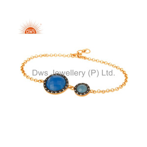 พลอย925พลอยคาลซิโดนีเพทายสีฟ้าสร้อยข้อมือชุบทองเงินคอลเลกชันคลาสสิก - Product Image 1