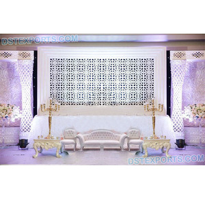 ฉากแต่งงานสีขาวสุดโรแมนติก โครงสร้างโครงหลังเวทีงานแต่งงานแบบเอเชียที่โดดเด่น โครงไฟเบอร์ขนาดใหญ่สำหรับเวทีในแคนาดา - Product Image 1