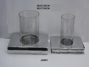 Forme de livre en fonte d'aluminium de haute qualité ouragan dans le vernis miroir et avec cheminées en verre décor à la maison bougeoir - Product Image 6