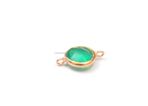 Onyx vert pierre précieuse plaqué or Double Bail fabrication de bijoux forme ronde facette coupe à la main connecteur de lunette - Product Image 3
