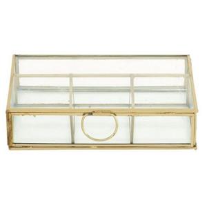 Caja de joyería de cristal con marco dorado y asa de anillo, organizador de almacenamiento rectangular para exhibición de accesorios - Product Image 1