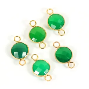 Green Onyx Stone 10 MM Round Bezel Connector Double Bail Loop