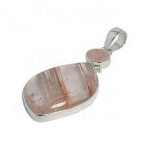 Colgante de cuarzo de fresa de Plata de Ley 925 hecho a mano, joyería fina de alta calidad, chapado en rodio, dijes de piedras preciosas múltiples Vintage - Product Image 1