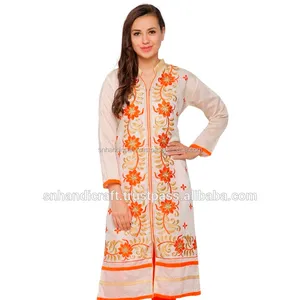 Traje de algodón para uso diario, vestido casual de verano con bordado indio, vestidos de algodón con bordado indio, hecho a mano en color blanco. - Product Image 1