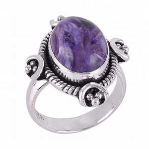 Conception populaire 925 argent Sterling Vermeil bague d'éternité fait à la main indien Charoite bijoux en pierres précieuses pour les mariages - Product Image 2