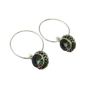 Natural Designer 925 Sterling Silver Mystic Quartz Oval Gemstone Earrings For Woman And Girl