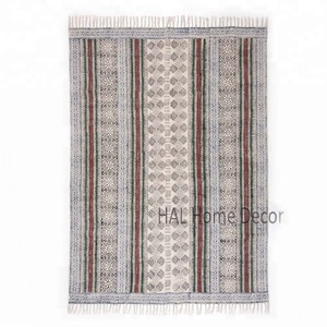 Alfombras con estampado de bloques hechos a medida, alfombras de diseño indio Dhurrie, para sala de estar - Product Image 1