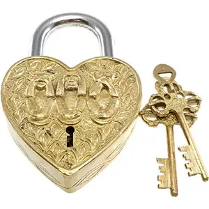 Handicraft Functional 6.5" Inches Puzzle Master Heart Trick Padlock - 3 Monkeys Handmade Solid Brass Padlock with Keys