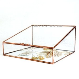 Organizador de Joyas con Tapa de Metal y Vidrio, Caja de Almacenamiento de Cosméticos Vintage, Exhibidor de 12x10x6 Pulgadas, Decoración del Hogar - Product Image 1