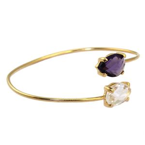 Uff-brazalete ajustable de cuarzo y cristal, pulsera de piedra pequeña flexible hecha a mano con doble pera amatista, chapado en oro - Product Image 2