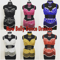 Nouvelle robe de danse du ventre sexy pour femmes adultes, costume égyptien fascinant, ensemble de ceinture de soutien-gorge, perles et paillettes faites à la main, tissu satiné multicolore