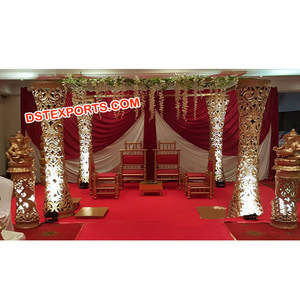 Delizio Mandap ชุดพระพิฆเนศตกแต่งงานแต่งงาน,ชุด Mandap เสาไฟเบอร์แกะสลักสีทองล่าสุดสำหรับงานแต่งงานชาวอินเดีย - Product Image 1