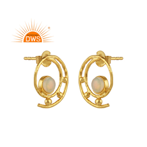 Boucles d'oreilles clous en opale d'Éthiopie naturelle, design spirale rond, plaqué or, en argent, vente en gros - Product Image 2
