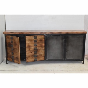 Armario de almacenamiento de hierro de madera estilo granja, aparador de cajón de doble puerta para sala de estar, dormitorio, Hotel, barra tradicional para el hogar - Product Image 1