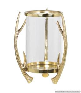 Bougeoir en verre couleur or avec verre clair Bougeoir en forme de feuille de couleur or et fantaisie Design Antler Pot à bougie coulé - Product Image 1