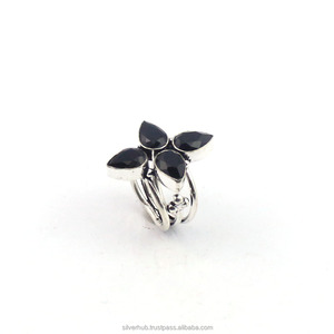 แหวนเงินพลอยสีดำนิลธรรมชาติ925เครื่องประดับเงินสเตอร์ลิงแข็งของขวัญสำหรับผู้หญิงปาร์ตี้งานแต่งงานหินสเตอร์ลิง - Product Image 1