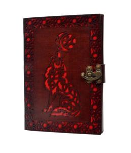 Diseño DE TRABAJO cortado a mano, lobo aullando, ojo celta, costura lateral, papel en blanco sin forro, cuaderno de diario de cuero genuino con bloqueo C - Product Image 3