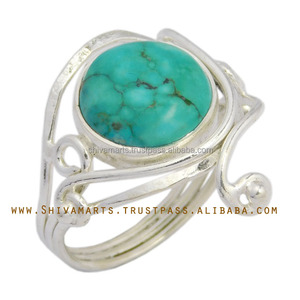 Nueva moda 925 plata esterlina turquesa piedra preciosa anillo indio venta al por mayor joyería de plata eternidad anillos Vermeil - Product Image 2