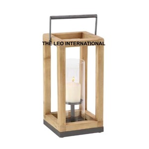 โคมไฟเทียนวัสดุไม้ทรงสี่เหลี่ยมสีน้ำตาลใช้สำหรับตกแต่งไฟระเบียงในบ้านห้องนั่งเล่น - Product Image 1