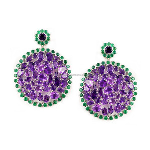 Hermoso diseño de lujo chapado en oro plata esterlina 925 multi piedra preciosa pendiente para mujer joyería de boda - Product Image 2