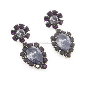 Lavender zircon & garnet gemstone gold plated designer handcraft prong set stud earring