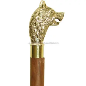 Bán Buôn Người Già Khắc Gỗ Tự Nhiên Stick Đi Bộ Handmade Rắn Brass Thiết Kế Xử Lý Brass Walking Stick CHWKS35098