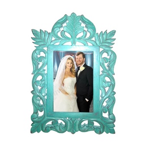 Handmade MDF Wood Blue <b>Photo</b> <b>Frame</b> with Carved Design Wall <b>Mount</b> 4X6 Picture <b>Frame</b> for Wholesale Buyers at Budget Friendly Price - Product Image 1