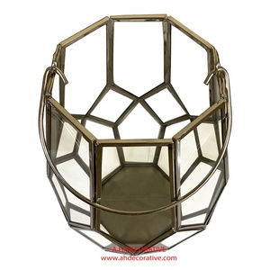 Linterna de cristal dorada y plateada con mango, decoración de fiesta de Navidad, forma geométrica, soporte de vela, a la venta - Product Image 3