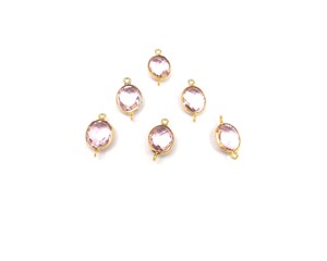 Cuarzo Rosa Forma ovalada Doble fianza Chapado en oro Fabricación de joyas Bisel de piedras preciosas Piedra natal Boho Conector - Product Image 1