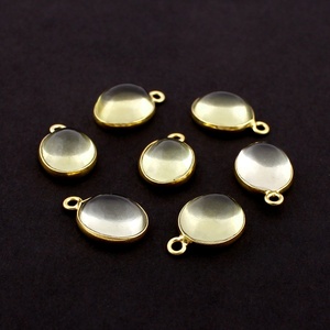 Connecteur de chaîne plaqué or avec pierre de quartz citron lisse, coupe ovale, composants de bijoux faits à la main pour pendentif DIY - Product Image 2