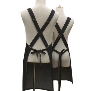 Tablier de barbier professionnel en denim de coton noir avec poches et sangle, unisexe, pour salon de coiffure - Product Image 5