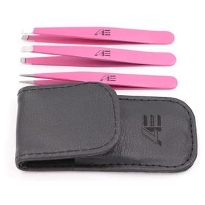 Kit de pinces à épiler professionnelles en acier inoxydable 2026, très vendu, 3 pinces à épiler roses pour sourcils (obliques, plates, pointues) et cils - Product Image 1