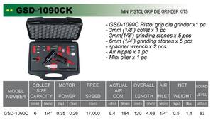 Kit de meuleuse pneumatique APLUS GSD-1090CK, 15 000 tr/min, mandrin de 6 mm, boîtier composite, poignée pistolet, garantie 1 an - Product Image 2