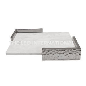 Plateau en métal plaqué argent de forme carrée en marbre et aluminium Plateau décoratif de vente chaude de style fantaisie moderne - Product Image 1