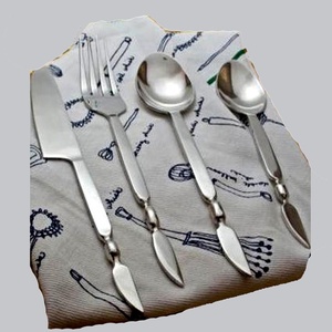 Couverts à poignée plate conique dessus de Table métal acier inoxydable argent nickelé couverts couverts cuillère fourchettes ensemble - Product Image 2